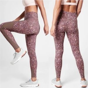 Athleta Rainier Printed Mesh Tight in Sandstone Smoked Almond